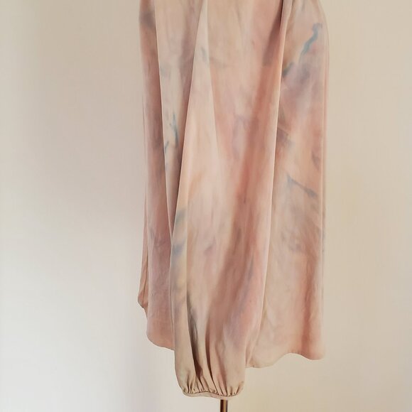 Theory silk blouse ruched poet shirt painted ballet pink blue purple peach Med - Picture 8 of 9